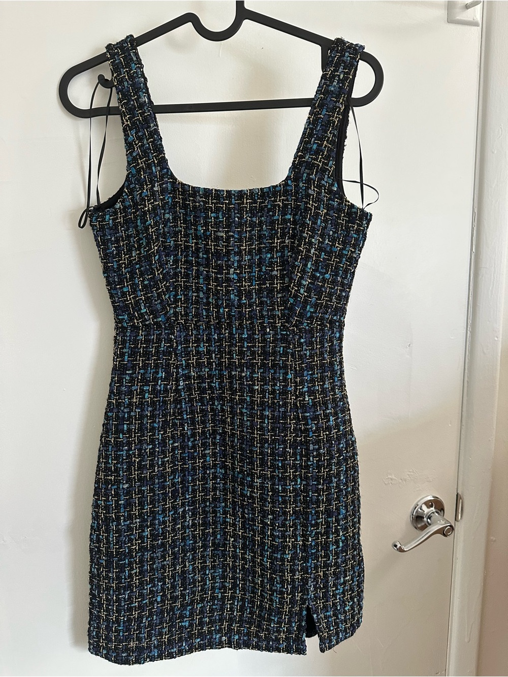 Sincerely Jules Black Tweed Mini Dress with Blue Accents